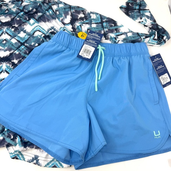 Huk Pursuit Volley Quick-Dry Fishing Shorts Quiet Harbor Blue & Long Sleeve Top - Picture 2 of 14
